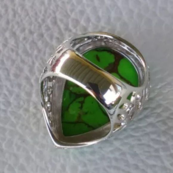 Green Turquoise Copper Infused Sterling Silver Open Work Ring Multiple Sizes - Picture 11 of 16